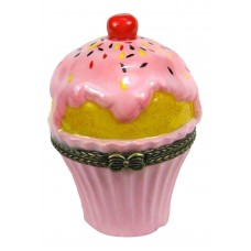 Pink Frosting Cupcake Porcelain Hinged Trinket Box phb   